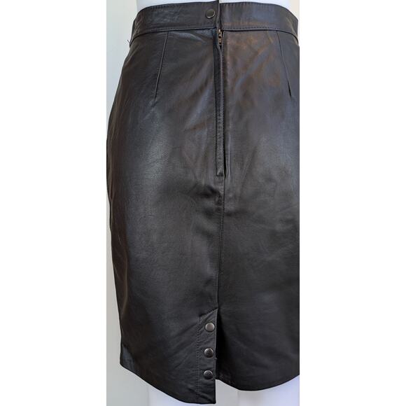 VTG 80s G-III Leather Pencil Skirt 7/8 Black Classic High Waist Back Slit Moto - Picture 4 of 8